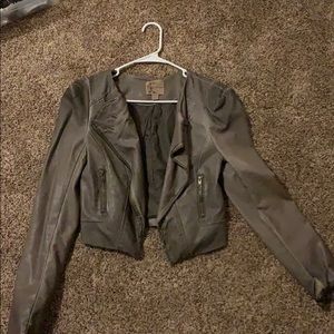 Gray Faux Leather Moto Jacket